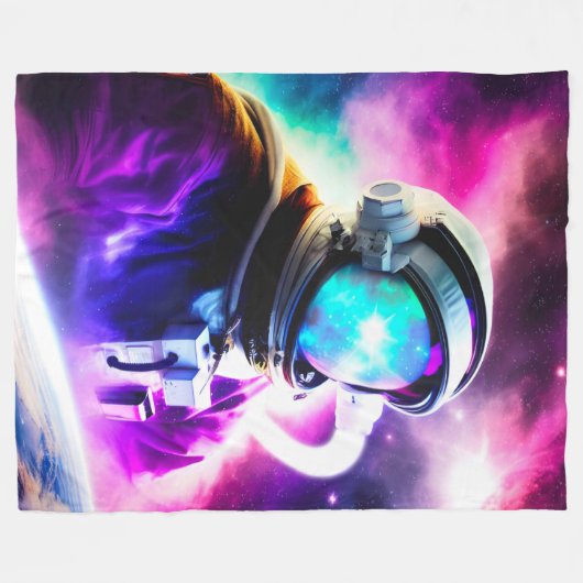 Astronaut im Weltraum-Fleece-Leder Fleecedecke (Vorderseite (Horizontal))