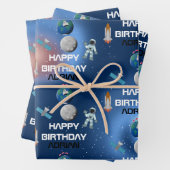 Astronaut im Weltraum Galaxy Thema Geburtsname Geschenkpapier Set (Beispiel)