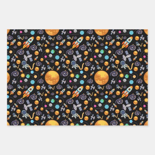 Astronaut im Weltraum Geschenkpapier Set (Vorderseite)