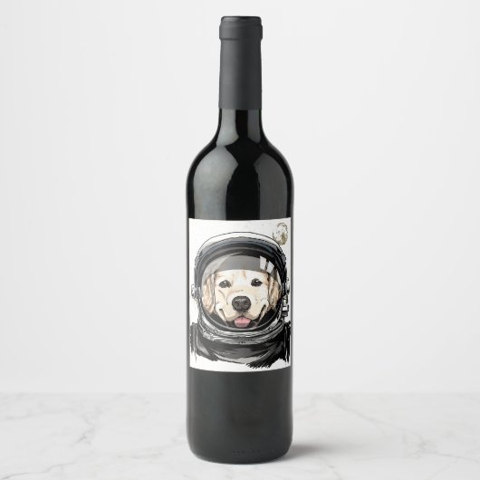 Astronaut im Weltraum Golden Retriever Lover Pet D Weinetikett (Vorderseite)