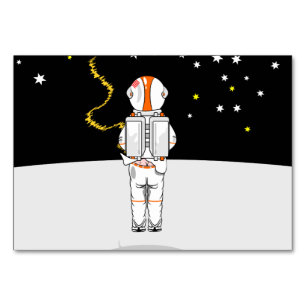 Astronaut im Weltraum mit Kurzem Wind gefangen Tischnummer