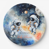 Astronaut im Weltraum mit zwei Babyduschen Pappteller (Vorderseite)