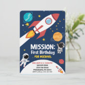 Astronaut im Weltraum, Niedliche Kinder zum ersten Einladung (Stehend Vorderseite)