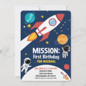 Astronaut im Weltraum, Niedliche Kinder zum ersten Einladung (Vorderseite)