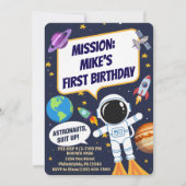 Astronaut im Weltraum, Niedliche Kinder zum ersten Einladung (Vorderseite)