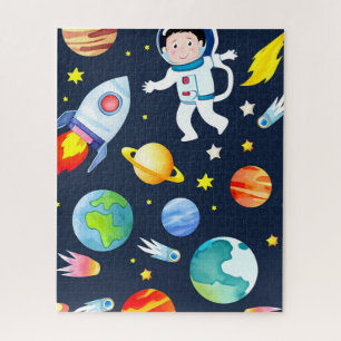 Astronaut im Weltraum Planeten und Raketen Muster Puzzle