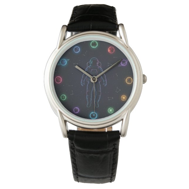Astronaut im Weltraum Uhr | Farbige kosmische Plan (Vorderseite)