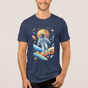 Astronaut im Weltraum verloren, umgeben von Planet Tri-Blend Shirt
