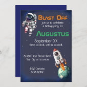 Astronaut im Weltraum zum Geburtstag Einladung (Vorne/Hinten)