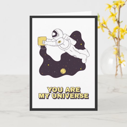 Astronaut im Weltraumkosmischen Valentinstag-Unive Karte (Gelbe Blume)
