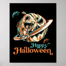 Astronaut im Weltraumpumpenplaneten Halloween Poster