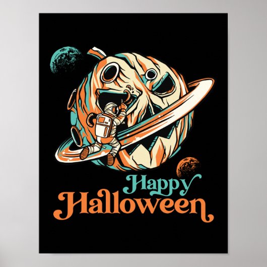 Astronaut im Weltraumpumpenplaneten Halloween Poster (Vorne)