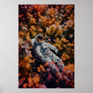 Astronaut in Blumen Kunstprint Gothic Sci-Fi Poster