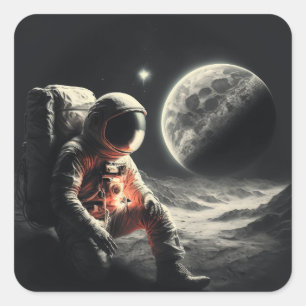Astronaut in der Weltraumlandschaft Quadratischer Aufkleber