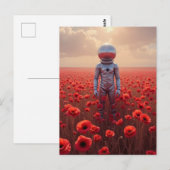 Astronaut in roten Mohnblumen Postkarte (Vorne/Hinten)