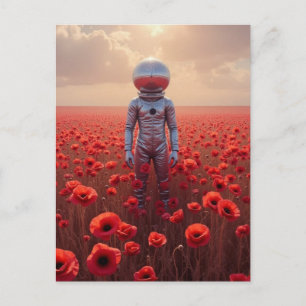 Astronaut in roten Mohnblumen Postkarte