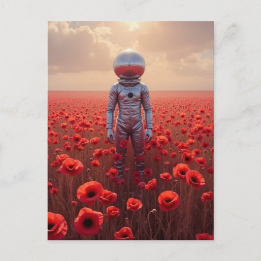 Astronaut in roten Mohnblumen Postkarte (Vorderseite)