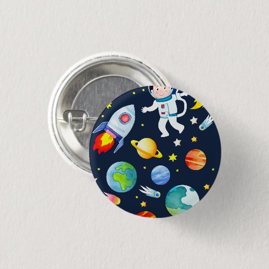Astronaut in Space Planets and Rockets Pattern Button (Vorne & Hinten)