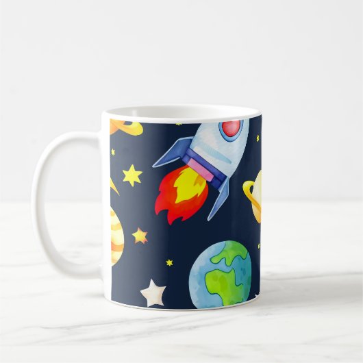 Astronaut in Space Planets and Rockets Pattern Kaffeetasse (Links)