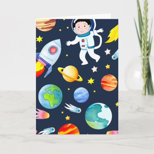 Astronaut in Space Planets and Rockets Pattern Karte (Vorderseite)