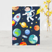 Astronaut in Space Planets and Rockets Pattern Karte (Gelbe Blume)