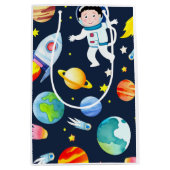 Astronaut in Space Planets and Rockets Pattern Mittlere Geschenktüte (Vorderseite)