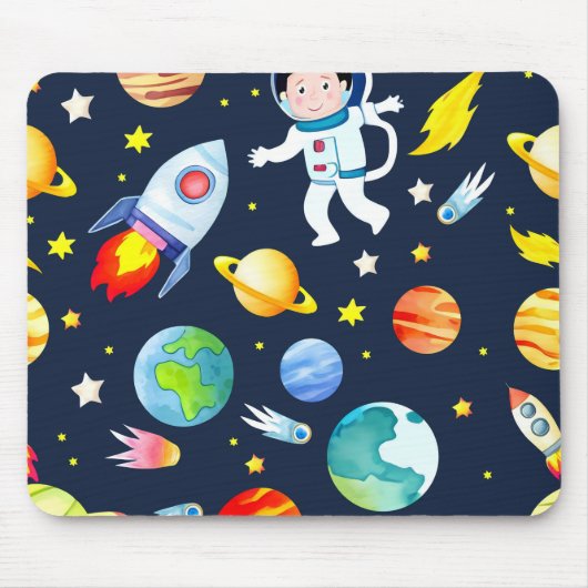 Astronaut in Space Planets and Rockets Pattern Mousepad (Vorne)