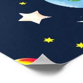Astronaut in Space Planets and Rockets Pattern Poster (Ecke)