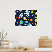 Astronaut in Space Planets and Rockets Pattern Poster (Küche)