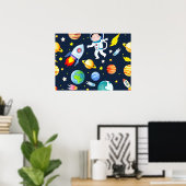 Astronaut in Space Planets and Rockets Pattern Poster (Heimbüro)