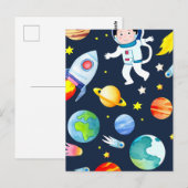 Astronaut in Space Planets and Rockets Pattern Postkarte (Vorne/Hinten)