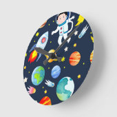 Astronaut in Space Planets and Rockets Pattern Runde Wanduhr (Winkel)