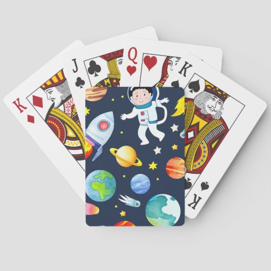 Astronaut in Space Planets and Rockets Pattern Spielkarten (Rückseite)