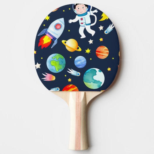 Astronaut in Space Planets and Rockets Pattern Tischtennis Schläger (Vorderseite)