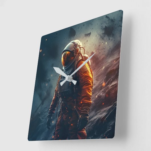Astronaut in the space quadratische wanduhr (Winkel)