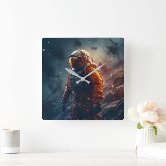 Astronaut in the space quadratische wanduhr (Zuhause)