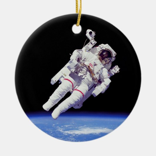 Astronaut Jetpack Spacewalk Earth Orbit Foto Keramik Ornament (Vorne)