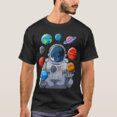 Astronaut jongliert Planeten Kunst T-Shirt (Vorderseite)