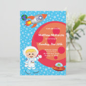 Astronaut-Junge Geburtstag Thema Einladung (Stehend Vorderseite)