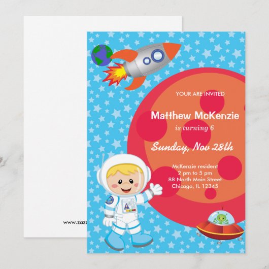 Astronaut-Junge Geburtstag Thema Einladung (Vorne/Hinten)