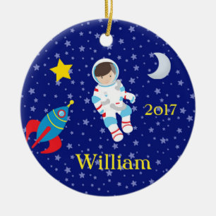 Astronaut Junge Mädchen Nachthimmel Rakete Ornamen Keramik Ornament