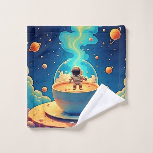 Astronaut Kaffee Weltraum Kunst Badhandtuch Set (Waschlappen)