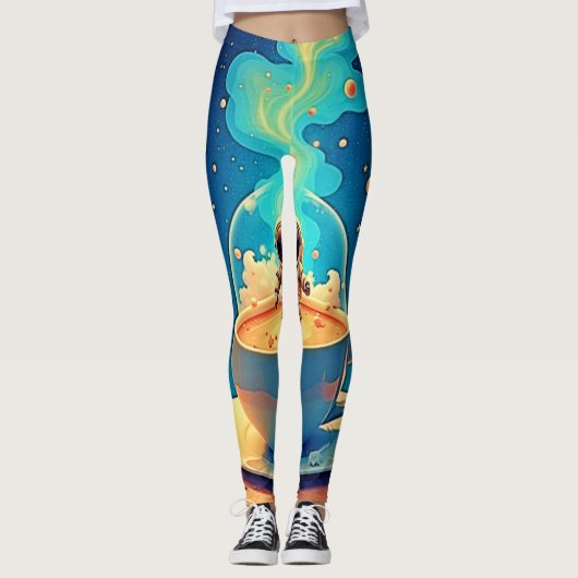 Astronaut Kaffee Weltraum Kunst Leggings (Vorderseite)