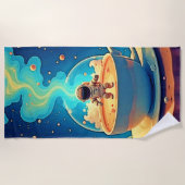 Astronaut Kaffee Weltraum Kunst Strandtuch (Vorderseite)
