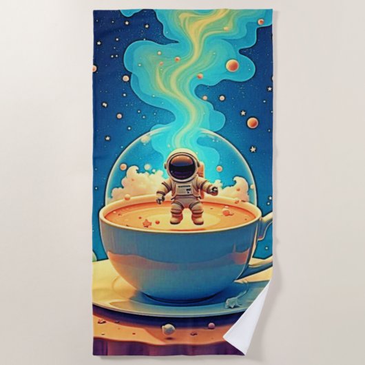 Astronaut Kaffee Weltraum Kunst Strandtuch (Vorderseite)