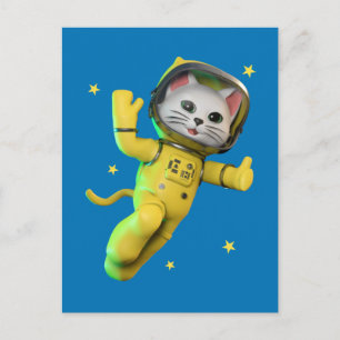 Astronaut Katze Cartoon Postkarte