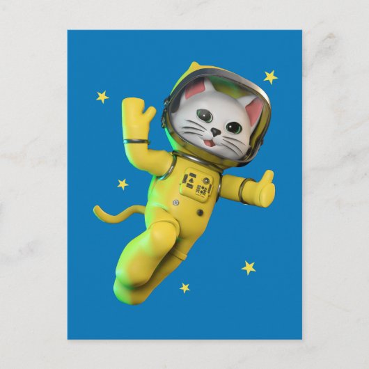 Astronaut Katze Cartoon Postkarte (Vorderseite)