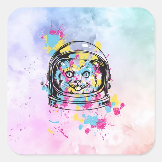 Astronaut Katze Quadratischer Aufkleber (Vorderseite)
