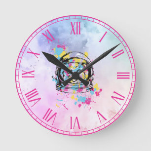 Astronaut Katze Runde Wanduhr