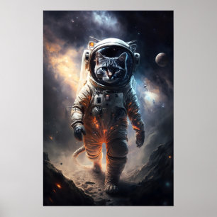 Astronaut Katzen Kunst Druck Lustiges Tier im Welt Poster
